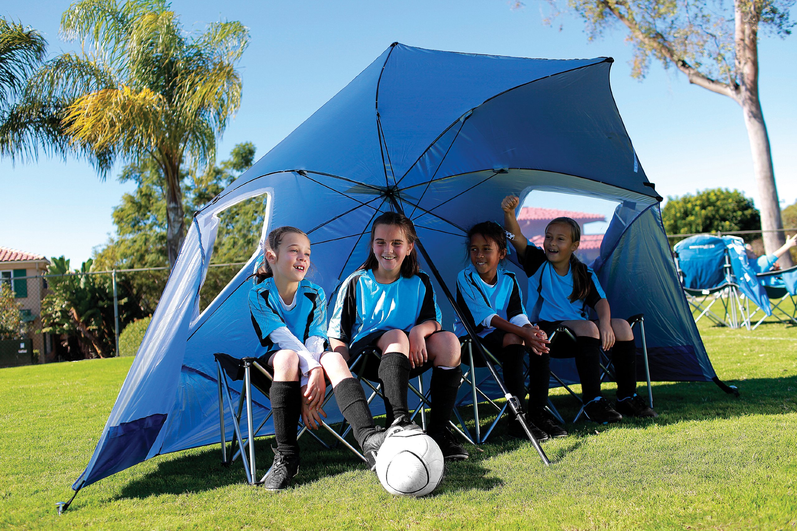Sport-Brella Super-Brella SPF 50+ Sun and Rain Canopy Umbrella for Camping, Beach and Sports Events (8-Foot, Blue)
