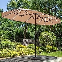 PHI VILLA 13ft Large Patio Umbrella with Solar Lights, Double-Sided Outdoor Market Rectangle Umbrella with 120 PCS LED Lights, Beige (No Base)