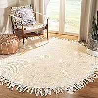 SAFAVIEH Braided Collection Area Rug - 5' Round, Beige, Handmade Boho Fringe Reversible Cotton, Ideal for High Traffic Areas in Living Room, Bedroom (BRD451B)