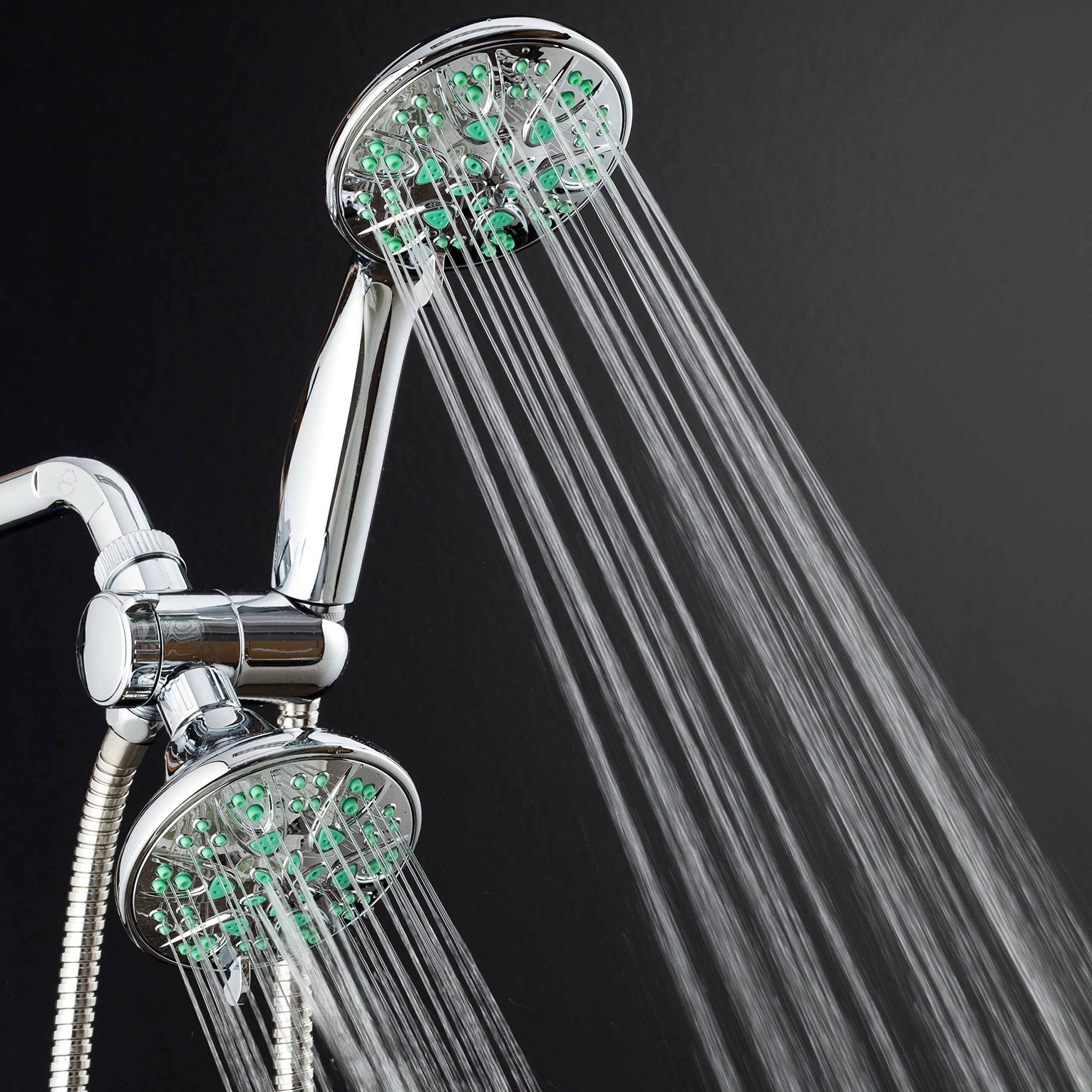 Antimicrobial/Anti-Clog High-Pressure 30-setting Dual Head Combination Shower by AquaDance with Microban Nozzle Protection From Growth of Mold, Mildew & Bacteria for a Healthier Shower– Coral Green