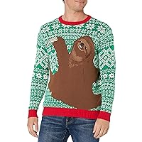 Blizzard Bay Men's Sloth Hug Ugly Christmas Sweater, Green/Red/White, Large