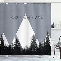 Adventure Shower Curtain, Forest Halftone Effect Hipster Typography Camping in Mountains, Cloth Fabric Bathroom Decor Set with Hooks, 69