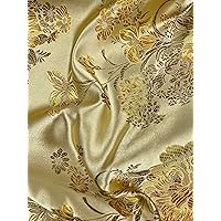 Anais Gold Floral Brocade Chinese Satin Fabric for Cheongsam/Qipao, Apparel, Costumes, Upholstery, Bags, Crafts - 10220, Yard (45x36'')