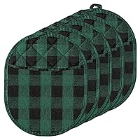 GROBRO7 5Pcs Pot Holder with Pockets Cotton Black and Green Plaid Oval Potholder Heat Resistant Hot Pad Multipurpose Potholders Machine Washable Oven Mitt for Kitchen Baking Cooking Grilling 10 x 8 In