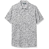 Perry Ellis Men's Big & Tall Untucked Linen Leaf Tile Print Short Sleeve Button-Down Shirt