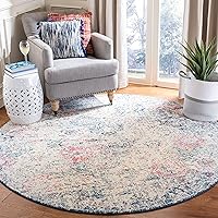 SAFAVIEH Madison Collection 8' Round Navy / Teal MAD611N Boho Chic Floral Medallion Trellis Distressed Non-Shedding Dining Room Entryway Foyer Living Room Bedroom Area Rug