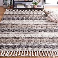 SAFAVIEH Natura Collection Area Rug - 8' x 10', Ivory & Black, Handmade Moroccan Boho Farmhouse Rustic Tassel Wool, Ideal for High Traffic Areas in Living Room, Bedroom (NAT292Z)