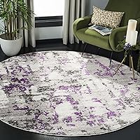 SAFAVIEH Skyler Collection 4' Round Grey / Purple SKY193R Modern Abstract Non-Shedding Dining Room Entryway Foyer Living Room Bedroom Area Rug