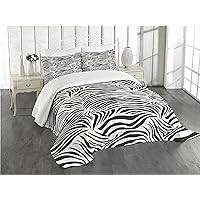 Ambesonne Zebra Print Bedspread, Striped Zebra Animal Print Nature Wildlife Inspired Simplistic Illustration, Decorative Quilted 3 Piece Coverlet Set with 2 Pillow Shams, Queen Size, Black and White