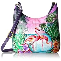 Anna by Anuschka, Handpainted Leather Medium Shopper Bag-tropical Flamingo