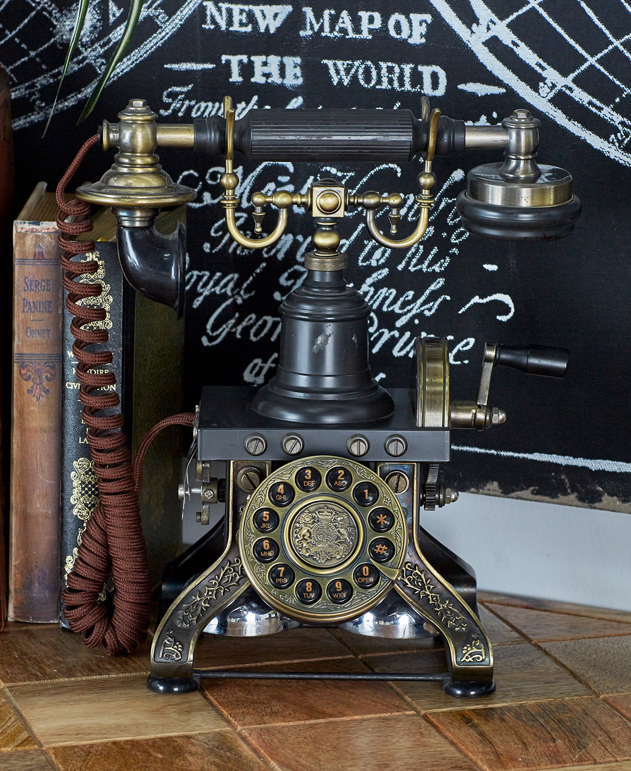 Deco 79 Brass Functioning Vintage Style Telephone with Line Cord, 10