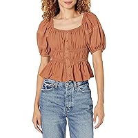 MOON RIVER Women's Tiered Shirred Button Lace Top