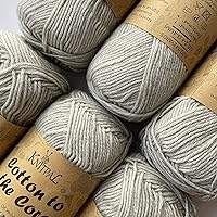 Cotton to The Core Knit & Crochet Yarn, Soft for Babies, (Free Patterns), 6 skeins, 852 yards/300 Grams, Light Worsted Gauge 3, Machine Wash (Tin Grey)