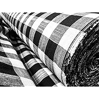 Gingham Linen Checked Linen Fabric Plaid Material Buffalo Black or Blue Check - 55 inches Wide (Sold by The Yard) (Black & White)