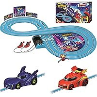 Carrera First Batwheels - Time for Action Slot Car Race Track with Spinners - Includes Bam and Redbird Cars - Battery-Powered Beginner Racing Set for Kids Ages 3 Years and Up