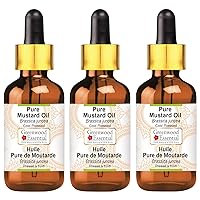 Pure Mustard Oil (Brassica juncea) with Glass Dropper 100% Natural Therapeutic Grade Cold Pressed for Personal Care (Pack of Three)100ml X 3 (10 oz)