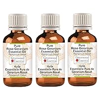 Pure Rose Geranium Essential Oil (Pelargonium roseum) Steam Distilled (Pack of Three) 100ml X 3 (10.1oz)
