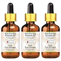 Pure Evening Primrose Oil (Oenothera biennis) with Glass Dropper Cold Pressed (Pack of Three)100ml X 3 (10 oz)