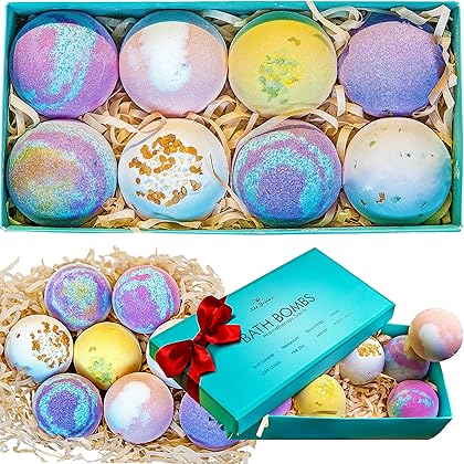 Bath Bombs Gift Set - 8 Luxury Vegan Bubble Fizzies for Women, Bath Bomb Kit - Relaxing Spa Gifts for Her - Unique Birthday & Beauty Products for Christmas - Bath Bombs for Girls