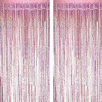 Pink Tinsel Foil Fringe Curtains - Under The Sea Baby Shower Birthday Photo Backdrops Bachelorette Wedding Engagement Party Decor Photo Booth Props Backdrops Decorations,2pc